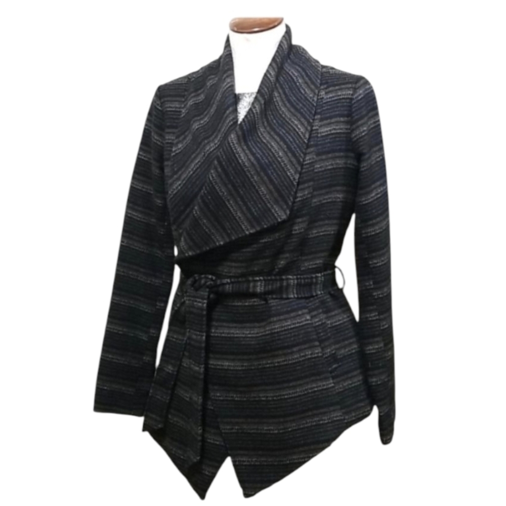 Jack Wool Blend Fine Stripes Coatigan | Belted Wrap Jacket - Size S